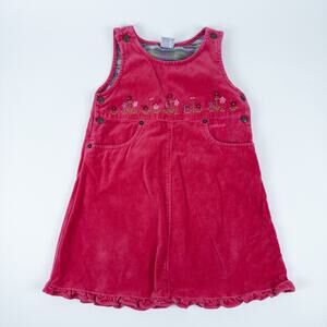 Vintage OshKosh Y2K Floral Embroidered‎ Velour Jumper Dress Pink Kids Size 4